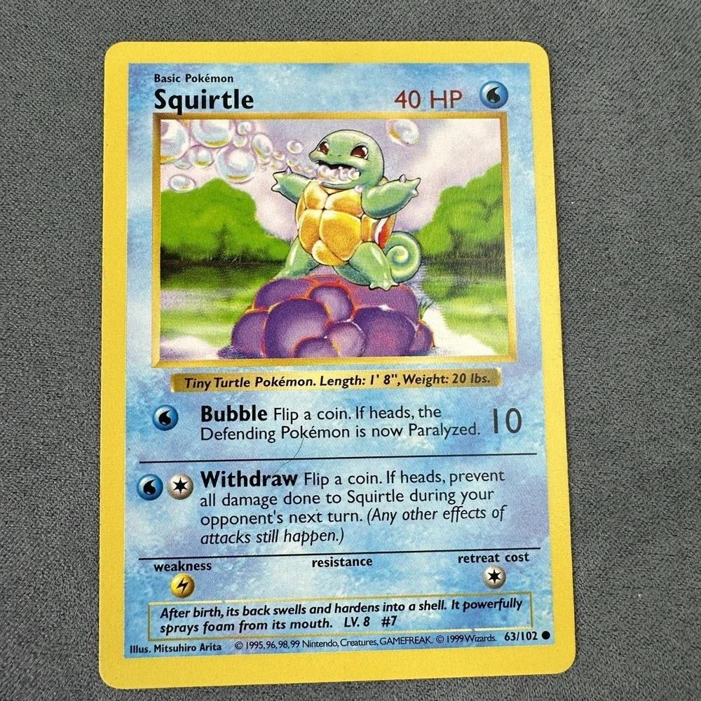 1999 Pokemon Base Set Shadowless Squirtle 63/102 WOTC Vintage Card MP